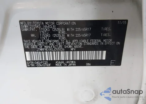 2016 Toyota Rav4 Xle z USA, uszkodzony, nr VIN JTMRFREVXGJ055526